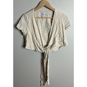 Princess Polly Tie-Front Crop Top Neutral Beige Short Sleeve Boho Chic Minimal 4